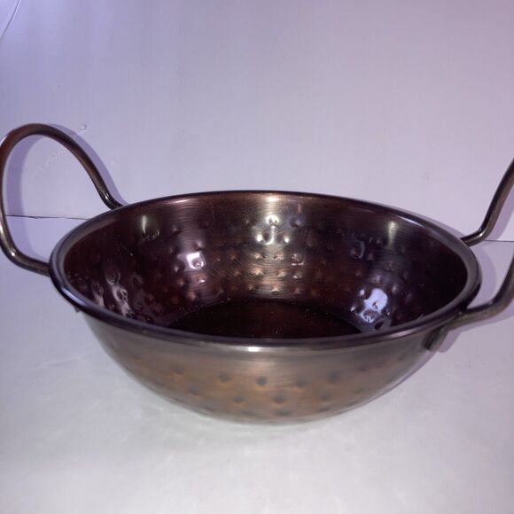 Vintage Hammered Copper Gratin Pan with Fancy Brass Handles - 7" - Picture 2 of 5